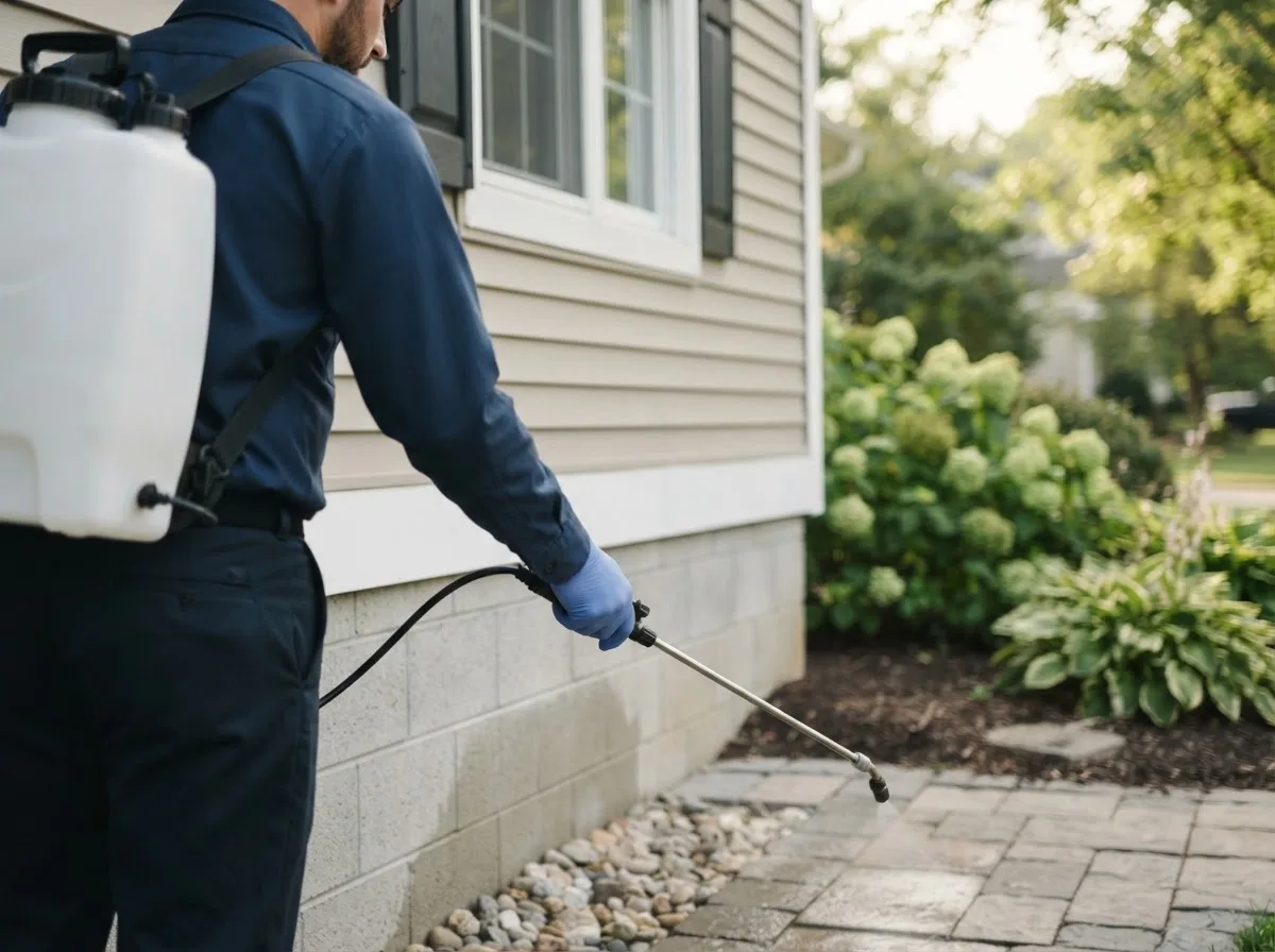 Pest control technician inspecting a home in Le Raysville, PA